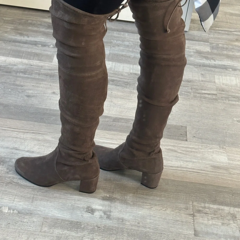 Stuart Weitzman Tieland Over The Knee Tall High Heeled Suede Boots Brown Size 9